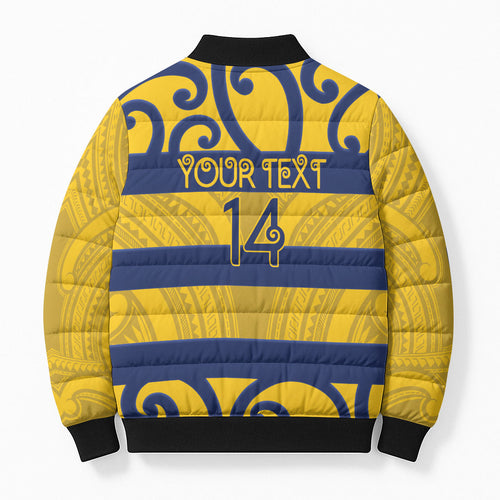 Bay of Plenty Custom Rugby New Zealand Bomber Puffer Jacket Aotearoa Maori Pukana Tiki Mascot