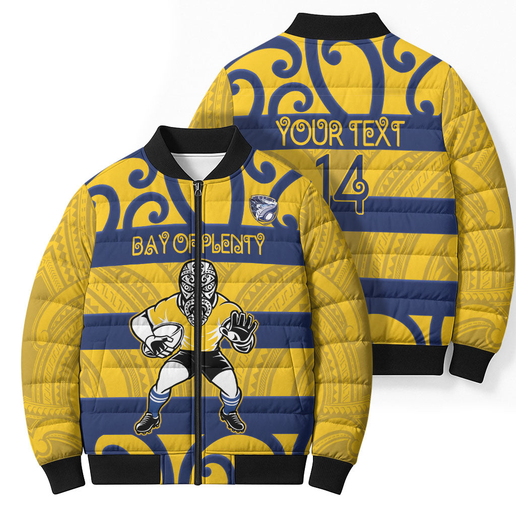 Bay of Plenty Custom Rugby New Zealand Bomber Puffer Jacket Aotearoa Maori Pukana Tiki Mascot