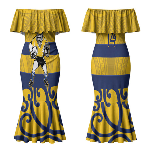 Bay of Plenty Custom Rugby New Zealand Couples Matching Mermaid Dress and Hawaiian Shirt Aotearoa Maori Pukana Tiki Mascot