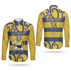 Bay of Plenty Custom Rugby New Zealand Couples Matching Off Shoulder Short Dress and Long Sleeve Button Shirt Aotearoa Maori Pukana Tiki Mascot