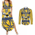 Bay of Plenty Custom Rugby New Zealand Couples Matching Summer Maxi Dress and Long Sleeve Button Shirt Aotearoa Maori Pukana Tiki Mascot