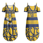 Bay of Plenty Custom Rugby New Zealand Couples Matching Summer Maxi Dress and Long Sleeve Button Shirt Aotearoa Maori Pukana Tiki Mascot