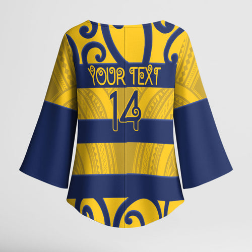 Bay of Plenty Custom Rugby New Zealand Kimono Sleeve Blouse Aotearoa Maori Pukana Tiki Mascot