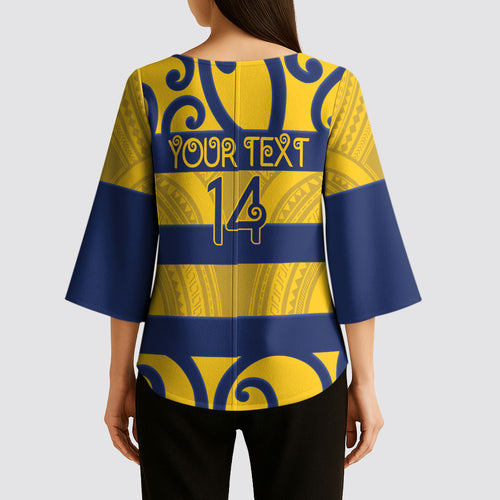 Bay of Plenty Custom Rugby New Zealand Kimono Sleeve Blouse Aotearoa Maori Pukana Tiki Mascot