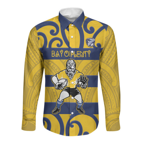 Bay of Plenty Custom Rugby New Zealand Long Sleeve Button Shirt Aotearoa Maori Pukana Tiki Mascot
