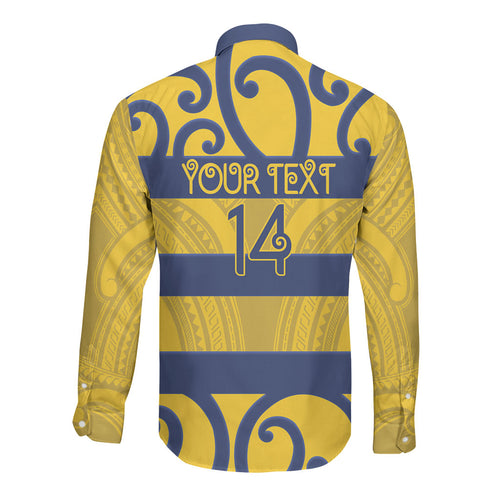 Bay of Plenty Custom Rugby New Zealand Long Sleeve Button Shirt Aotearoa Maori Pukana Tiki Mascot
