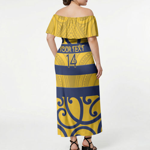 Bay of Plenty Custom Rugby New Zealand Off Shoulder Maxi Dress Aotearoa Maori Pukana Tiki Mascot