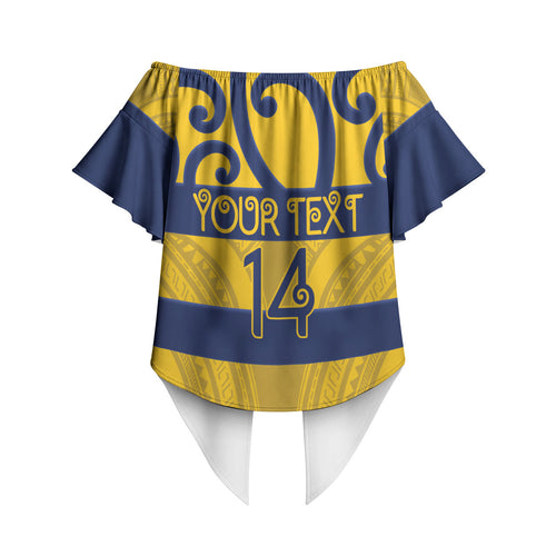 Bay of Plenty Custom Rugby New Zealand Off Shoulder Wrap Waist Top Aotearoa Maori Pukana Tiki Mascot