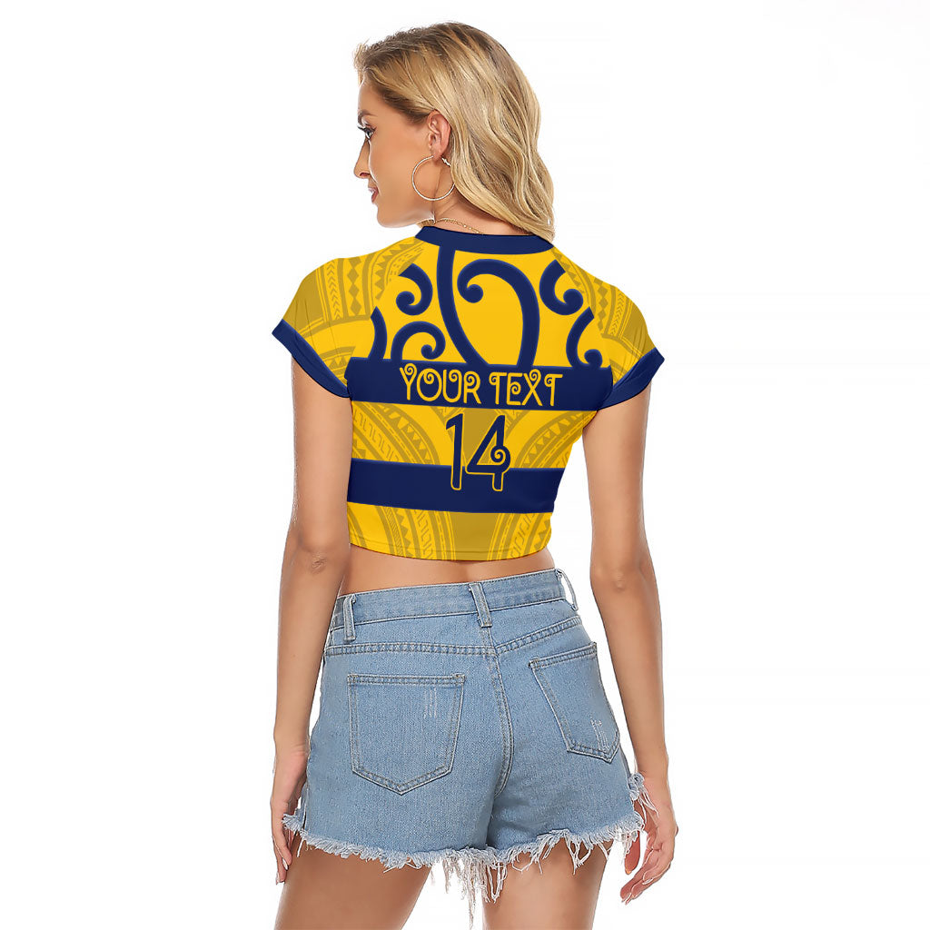 Bay of Plenty Custom Rugby New Zealand Raglan Cropped T Shirt Aotearoa Maori Pukana Tiki Mascot