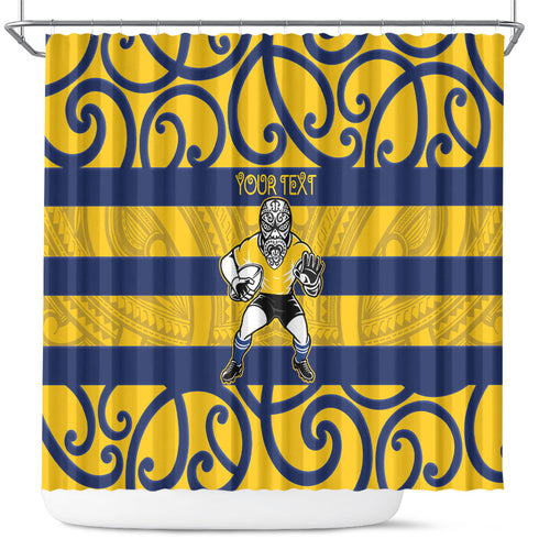 Bay of Plenty Custom Rugby New Zealand Shower Curtain Aotearoa Maori Pukana Tiki Mascot
