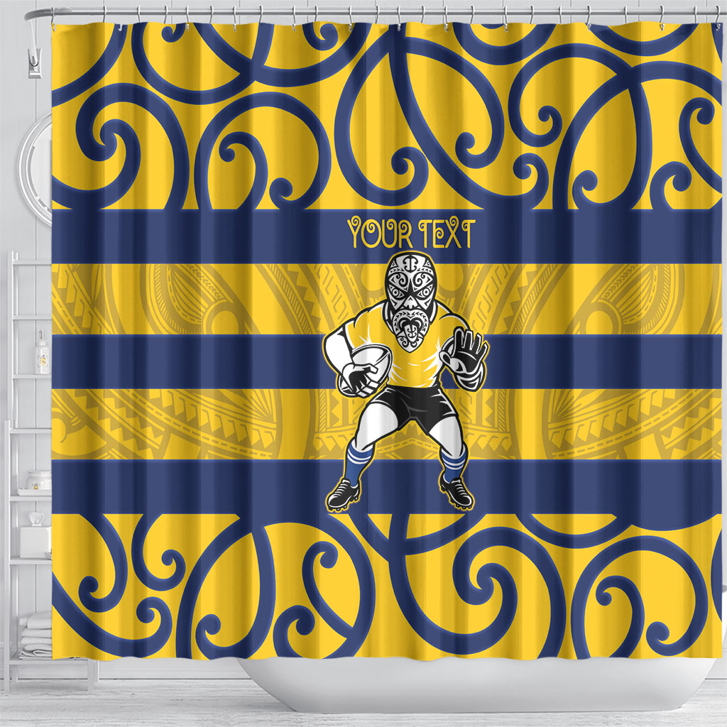 Bay of Plenty Custom Rugby New Zealand Shower Curtain Aotearoa Maori Pukana Tiki Mascot