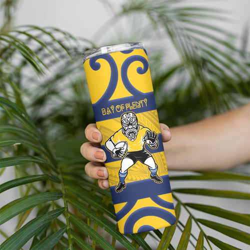 Bay of Plenty Custom Rugby New Zealand Skinny Tumbler Aotearoa Maori Pukana Tiki Mascot