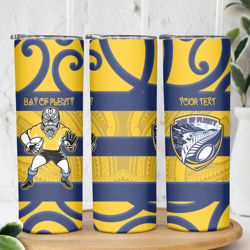 Bay of Plenty Custom Rugby New Zealand Skinny Tumbler Aotearoa Maori Pukana Tiki Mascot