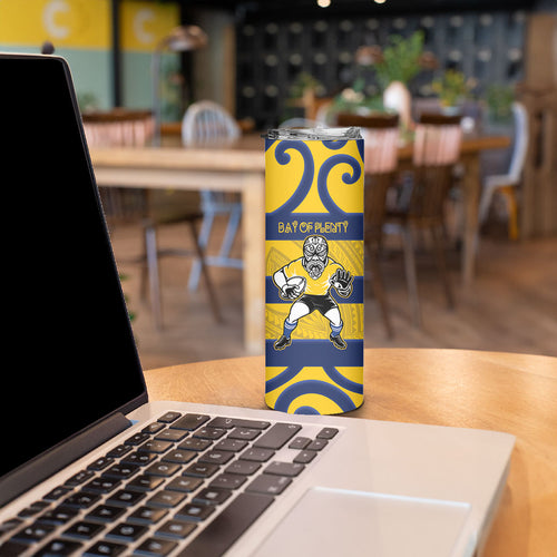 Bay of Plenty Custom Rugby New Zealand Skinny Tumbler Aotearoa Maori Pukana Tiki Mascot