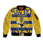 Bay of Plenty Custom Rugby New Zealand Sleeve Zip Bomber Jacket Aotearoa Maori Pukana Tiki Mascot