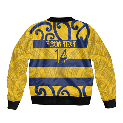 Bay of Plenty Custom Rugby New Zealand Sleeve Zip Bomber Jacket Aotearoa Maori Pukana Tiki Mascot