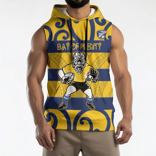 Bay of Plenty Custom Rugby New Zealand Sleeveless Hoodie Aotearoa Maori Pukana Tiki Mascot