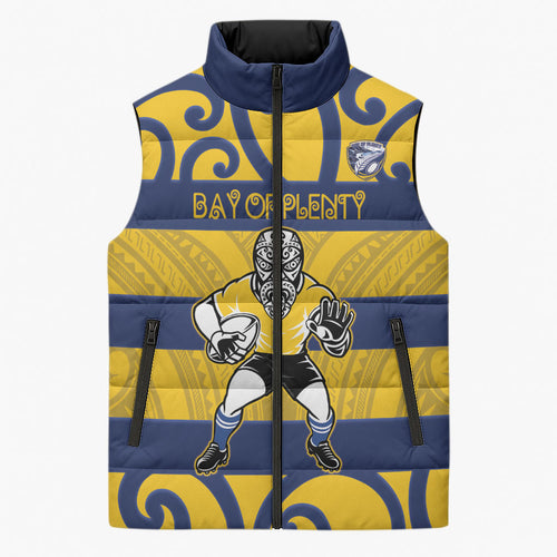 Bay of Plenty Custom Rugby New Zealand Sleeveless Puffer Jacket Aotearoa Maori Pukana Tiki Mascot
