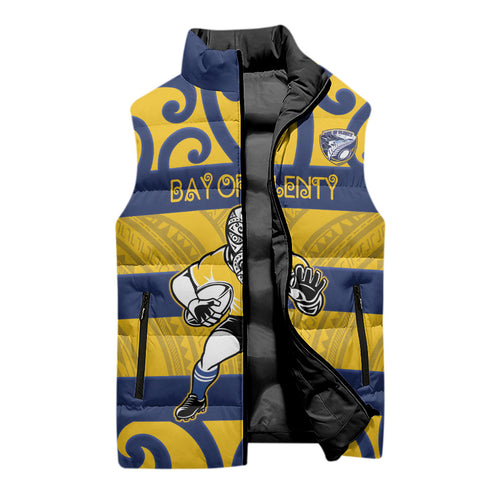Bay of Plenty Custom Rugby New Zealand Sleeveless Puffer Jacket Aotearoa Maori Pukana Tiki Mascot
