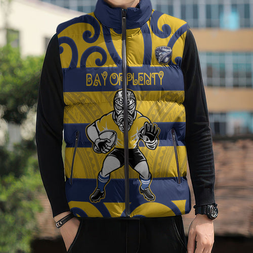 Bay of Plenty Custom Rugby New Zealand Sleeveless Puffer Jacket Aotearoa Maori Pukana Tiki Mascot