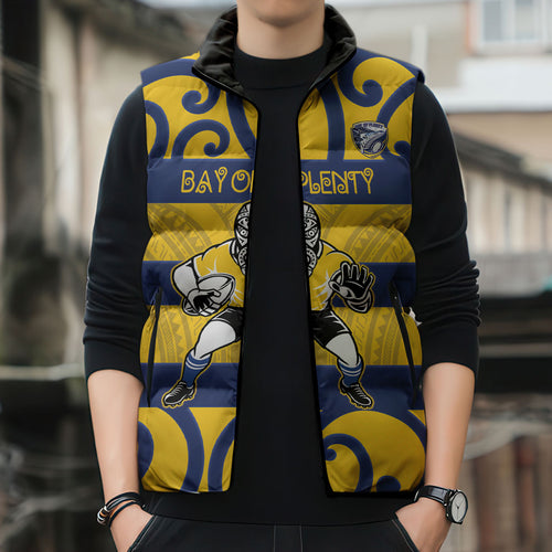 Bay of Plenty Custom Rugby New Zealand Sleeveless Puffer Jacket Aotearoa Maori Pukana Tiki Mascot
