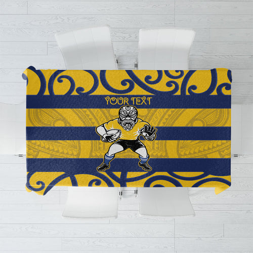 Bay of Plenty Custom Rugby New Zealand Tablecloth Aotearoa Maori Pukana Tiki Mascot