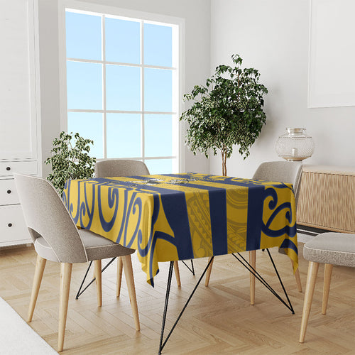 Bay of Plenty Custom Rugby New Zealand Tablecloth Aotearoa Maori Pukana Tiki Mascot