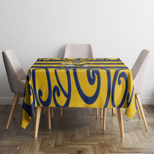 Bay of Plenty Custom Rugby New Zealand Tablecloth Aotearoa Maori Pukana Tiki Mascot