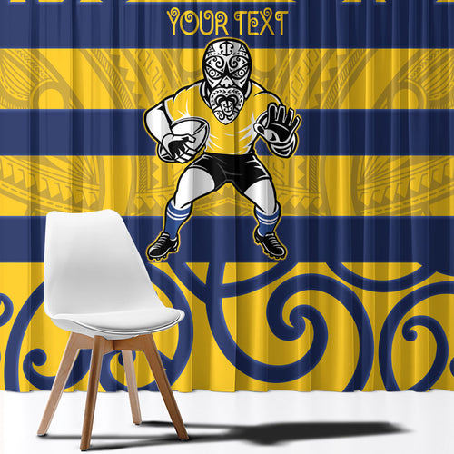 Bay of Plenty Custom Rugby New Zealand Window Curtain Aotearoa Maori Pukana Tiki Mascot