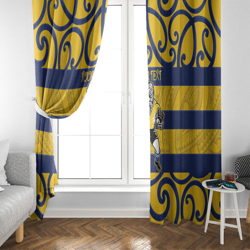 Bay of Plenty Custom Rugby New Zealand Window Curtain Aotearoa Maori Pukana Tiki Mascot