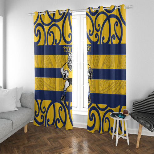 Bay of Plenty Custom Rugby New Zealand Window Curtain Aotearoa Maori Pukana Tiki Mascot