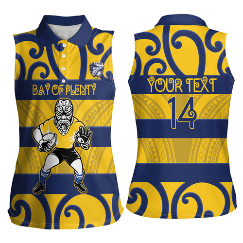 Bay of Plenty Custom Rugby New Zealand Women Sleeveless Polo Shirt Aotearoa Maori Pukana Tiki Mascot