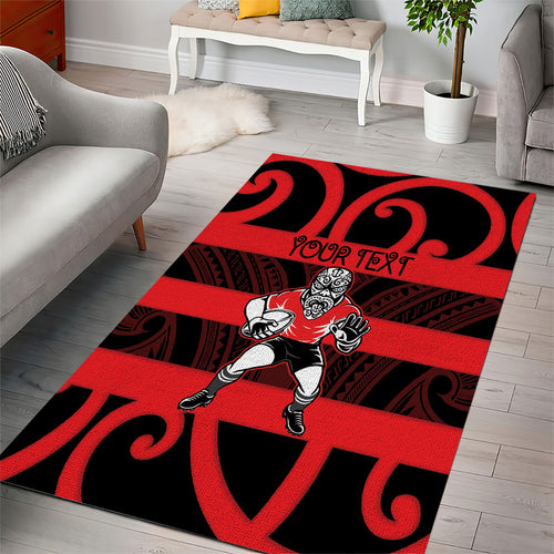 Canterbury Custom Rugby New Zealand Area Rug Aotearoa Maori Pukana Tiki Mascot