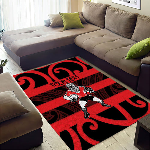 Canterbury Custom Rugby New Zealand Area Rug Aotearoa Maori Pukana Tiki Mascot