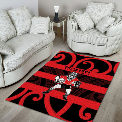 Canterbury Custom Rugby New Zealand Area Rug Aotearoa Maori Pukana Tiki Mascot