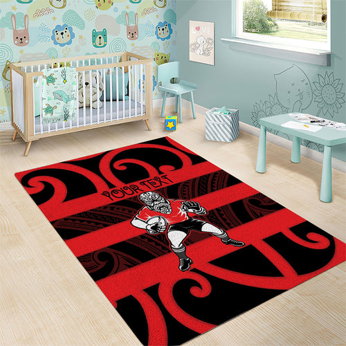 Canterbury Custom Rugby New Zealand Area Rug Aotearoa Maori Pukana Tiki Mascot