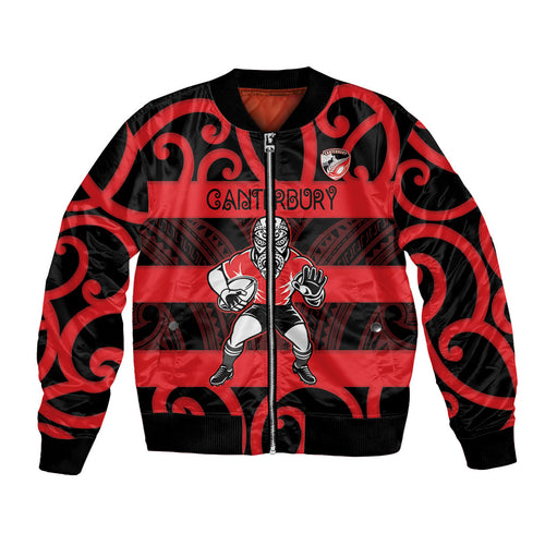 Canterbury Custom Rugby New Zealand Bomber Jacket Aotearoa Maori Pukana Tiki Mascot