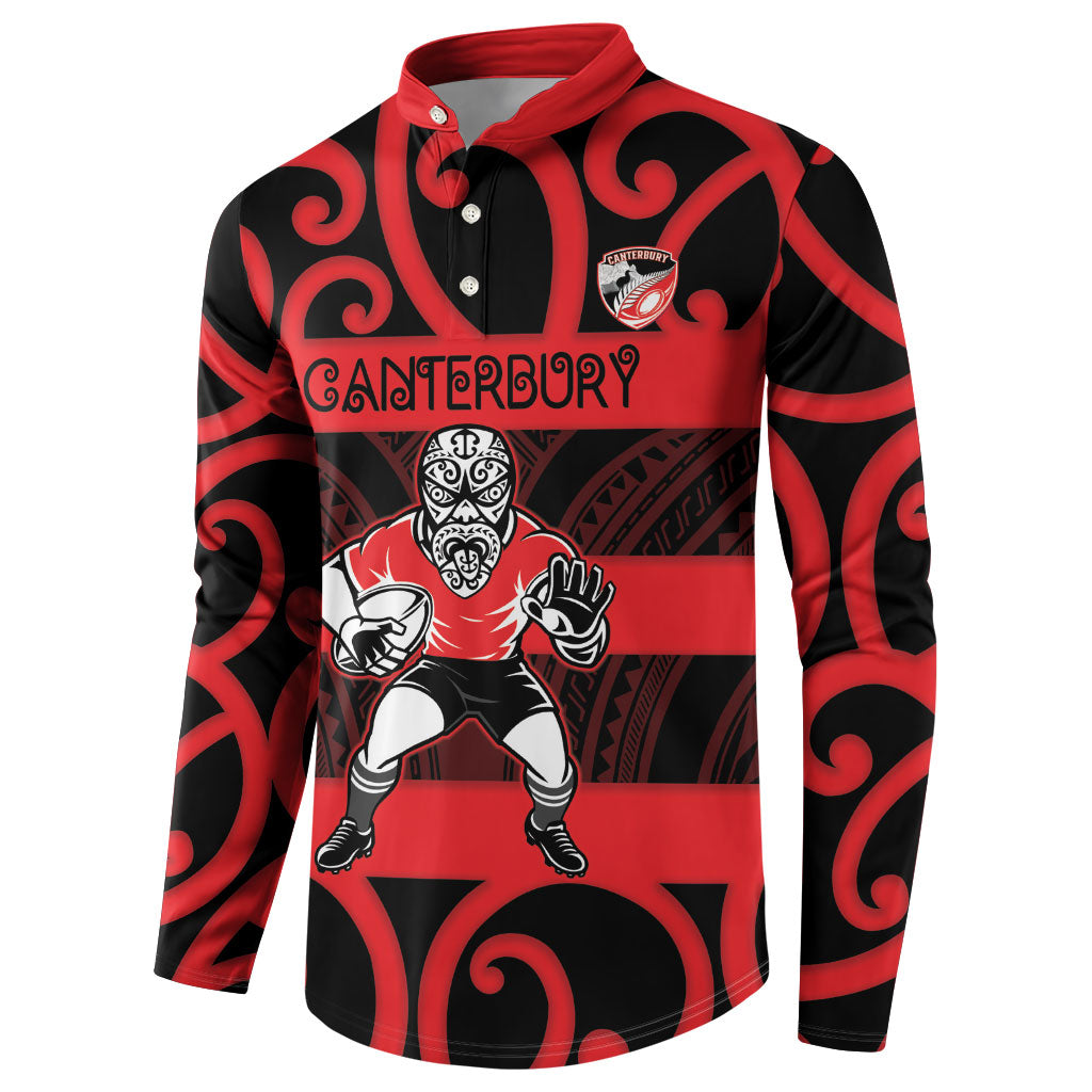 Canterbury Custom Rugby New Zealand Button Sweatshirt Aotearoa Maori Pukana Tiki Mascot
