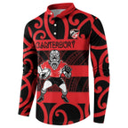 Canterbury Custom Rugby New Zealand Button Sweatshirt Aotearoa Maori Pukana Tiki Mascot