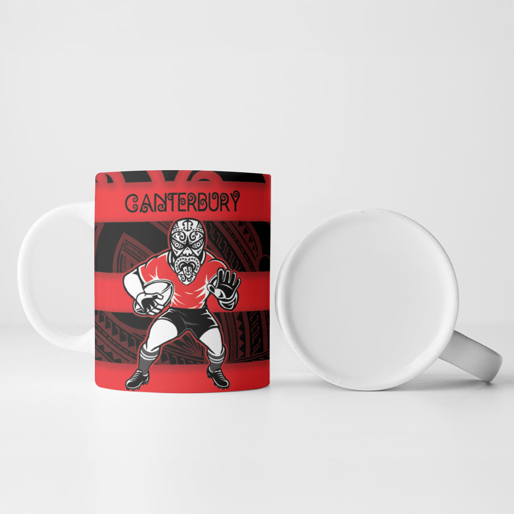 Canterbury Custom Rugby New Zealand Ceramic Mug Aotearoa Maori Pukana Tiki Mascot