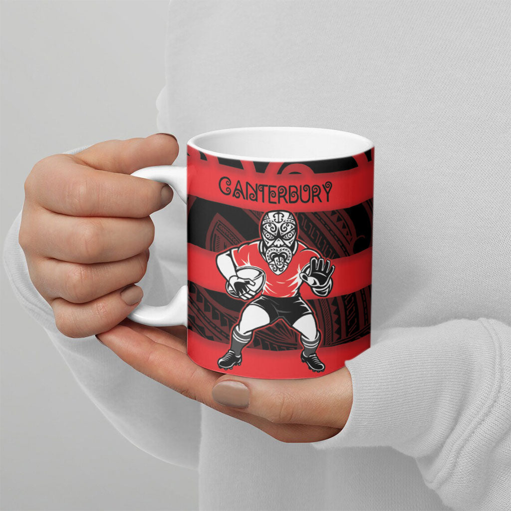 Canterbury Custom Rugby New Zealand Ceramic Mug Aotearoa Maori Pukana Tiki Mascot