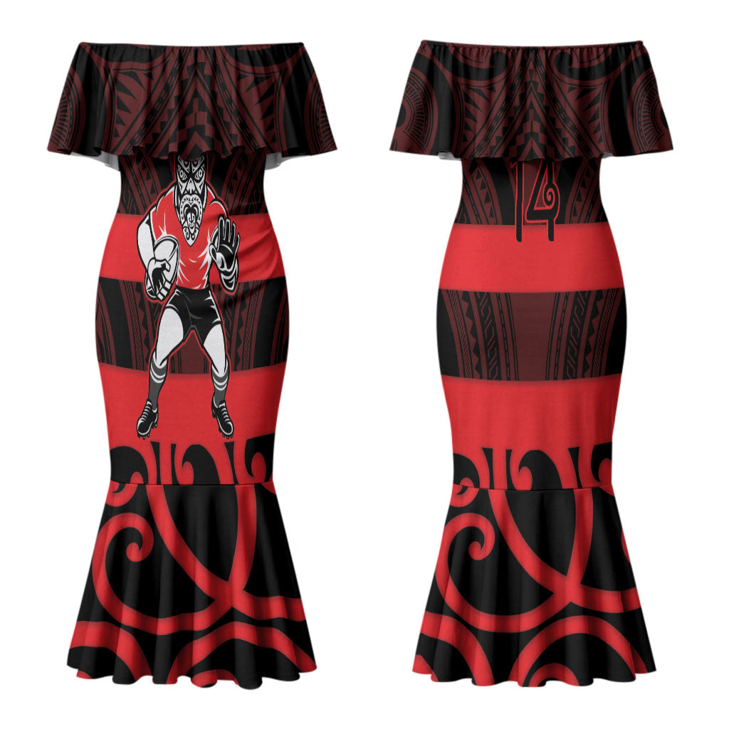 Canterbury Custom Rugby New Zealand Couples Matching Mermaid Dress and Hawaiian Shirt Aotearoa Maori Pukana Tiki Mascot