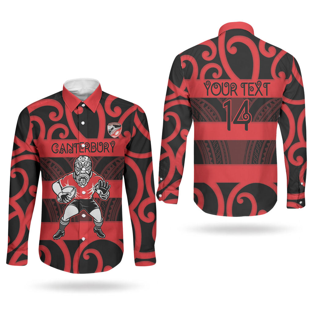 Canterbury Custom Rugby New Zealand Couples Matching Off The Shoulder Long Sleeve Dress and Long Sleeve Button Shirt Aotearoa Maori Pukana Tiki Mascot