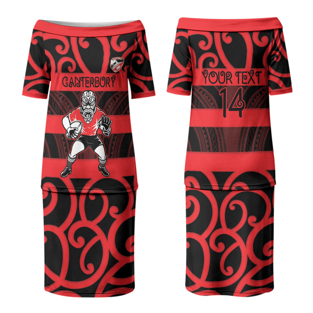 Canterbury Custom Rugby New Zealand Couples Matching Puletasi and Hawaiian Shirt Aotearoa Maori Pukana Tiki Mascot