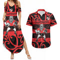 Canterbury Custom Rugby New Zealand Couples Matching Summer Maxi Dress and Hawaiian Shirt Aotearoa Maori Pukana Tiki Mascot