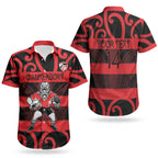 Canterbury Custom Rugby New Zealand Couples Matching Summer Maxi Dress and Hawaiian Shirt Aotearoa Maori Pukana Tiki Mascot