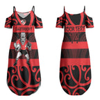 Canterbury Custom Rugby New Zealand Couples Matching Summer Maxi Dress and Hawaiian Shirt Aotearoa Maori Pukana Tiki Mascot