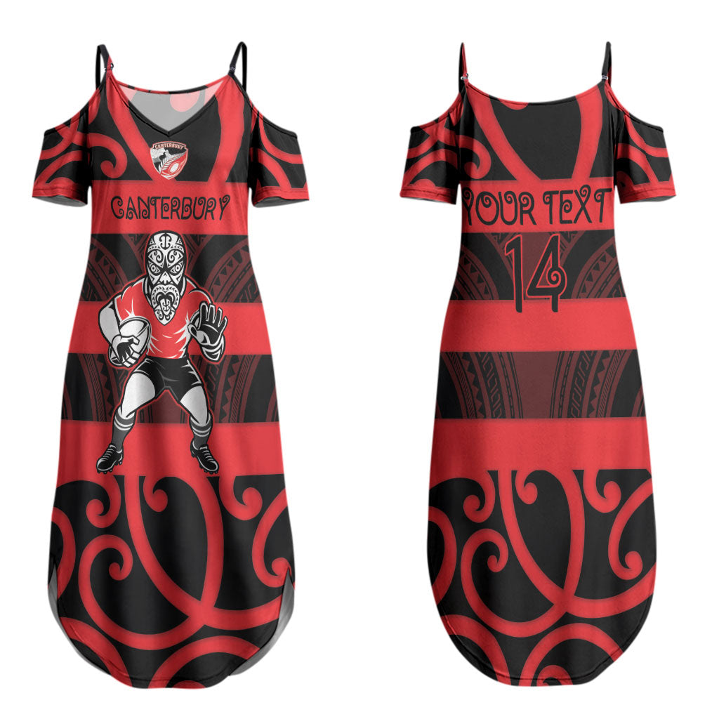 Canterbury Custom Rugby New Zealand Couples Matching Summer Maxi Dress and Hawaiian Shirt Aotearoa Maori Pukana Tiki Mascot