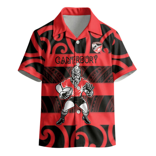 Canterbury Custom Rugby New Zealand Kid Hawaiian Shirt Aotearoa Maori Pukana Tiki Mascot
