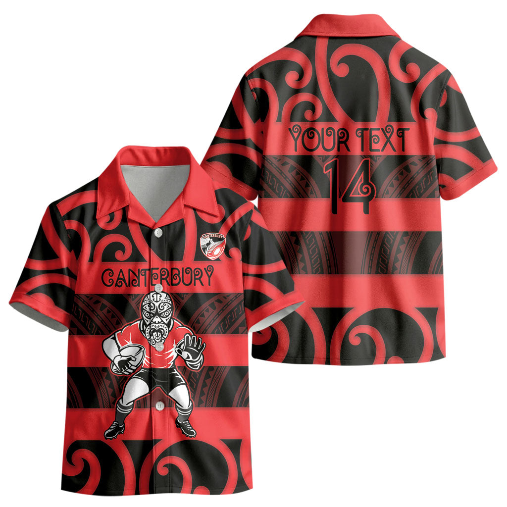 Canterbury Custom Rugby New Zealand Kid Hawaiian Shirt Aotearoa Maori Pukana Tiki Mascot